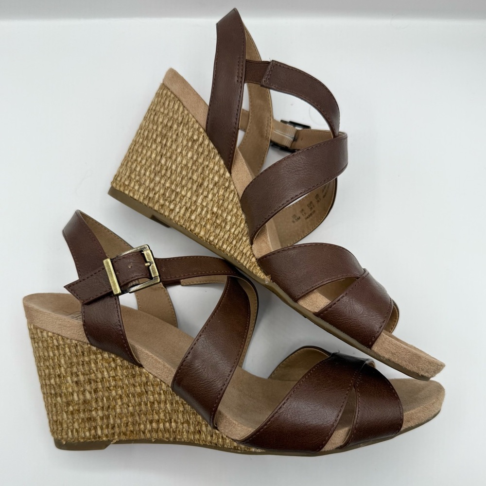 Life Stride Harbor Women’s Brown Wedge Heeled Sandals Rattan Detail US Size 9.5M
